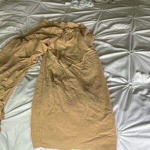 Ladies camel color swim cover ups, wide pants with elastic waist.